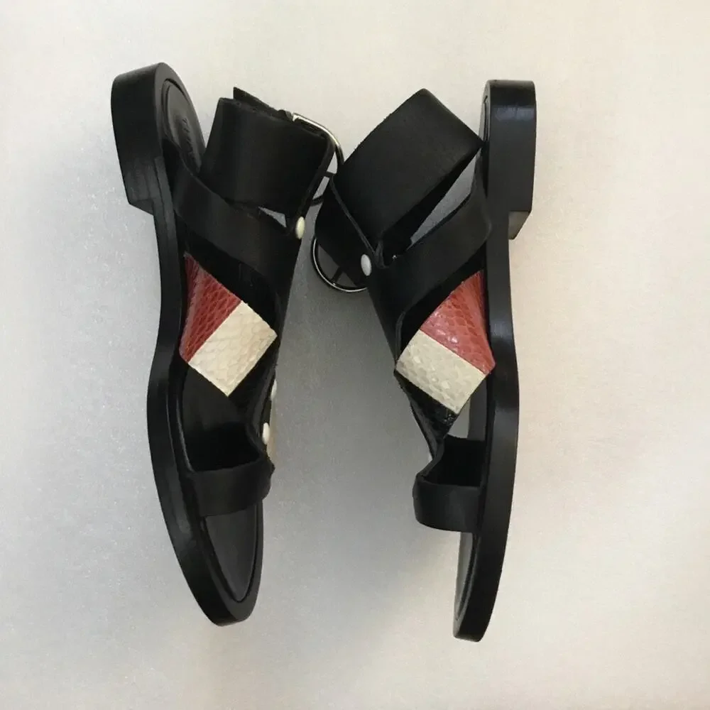 Thakoon Black Leather Sandals with Striped Accent - Picture 5 of 6